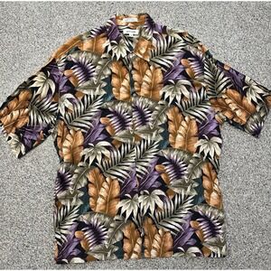 Pierre Cardin Button Down Shirt Mens XL Hawaiian Floral Palm Print Short Sleeve